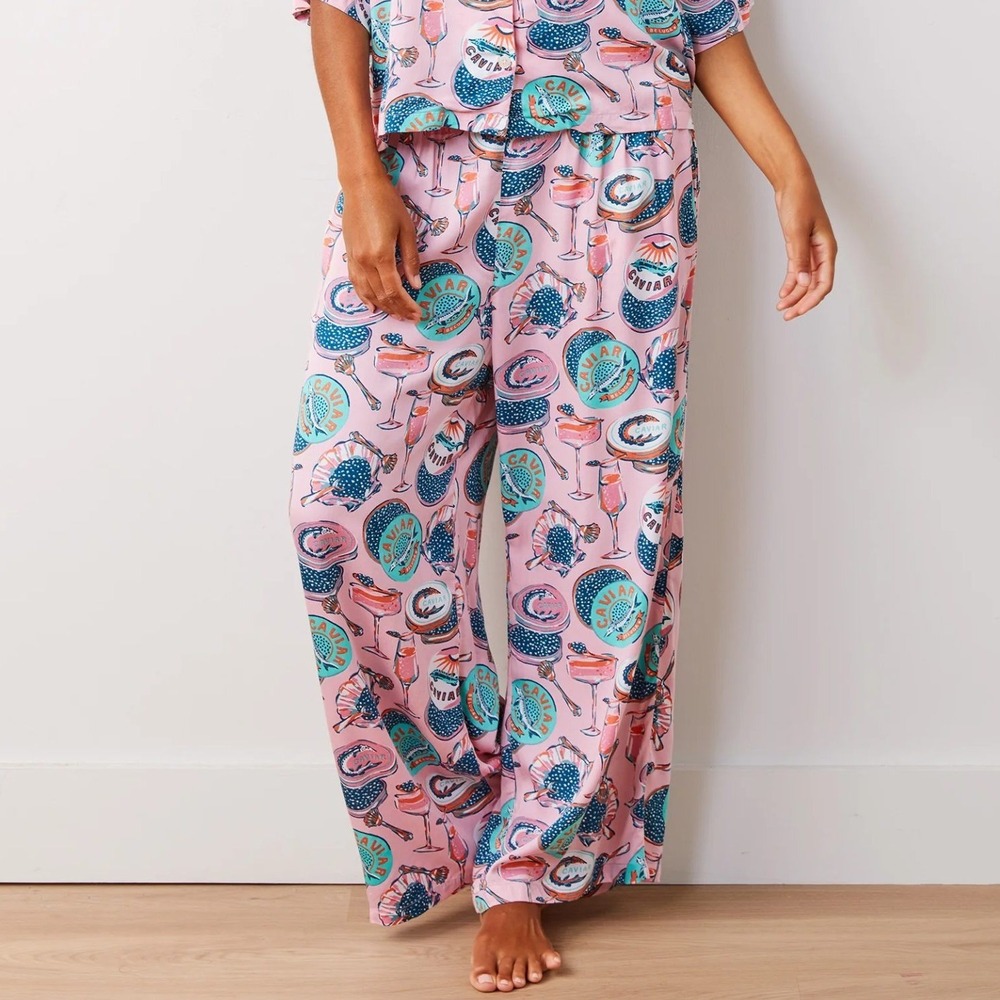 Printfresh Petite Eco Satin Wildest Dreams Champagne & Caviar Pajama Pants Small